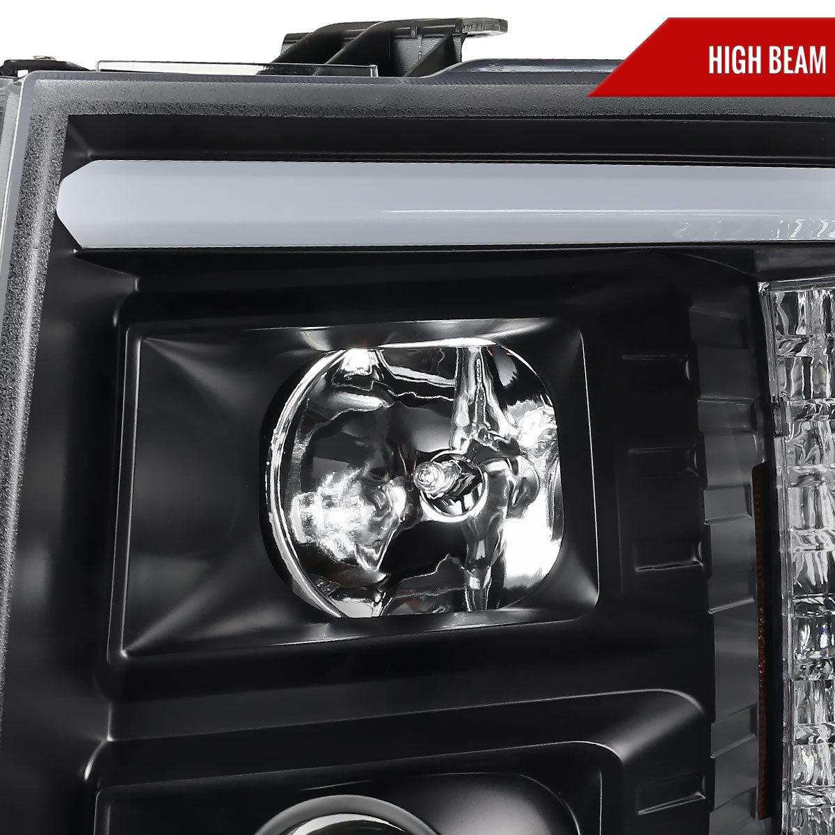 2007-2014 Chevrolet Silverado 1500/2500HD/3500HD LED C-Bar Projector Headlights (Matte Black Housing/Clear Lens)