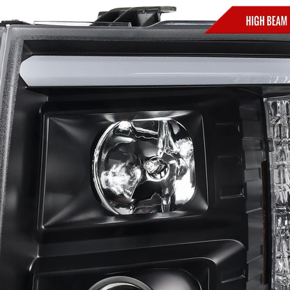 2007-2014 Chevrolet Silverado 1500/2500HD/3500HD LED C-Bar Projector Headlights (Matte Black Housing/Clear Lens)