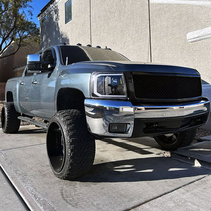 2007-2014 Chevrolet Silverado 1500/2500HD/3500HD LED C-Bar Projector Headlights (Matte Black Housing/Clear Lens)