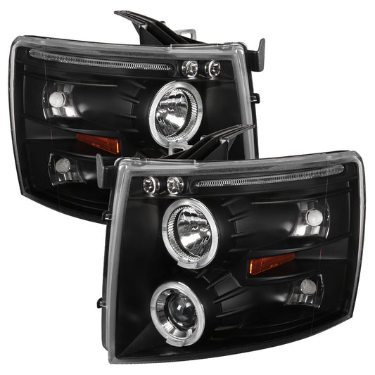 2007-2013 Chevrolet Silverado 1500/ 2007-2014 Silverado 2500HD 3500HD Dual Halo Projector Headlights (Matte Black Housing/Clear Lens)