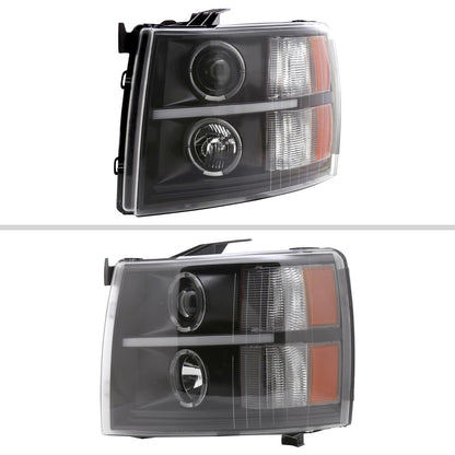 2007-2013 Chevrolet Silverado 1500/ 2007-2014 Silverado 2500HD 3500HD Dual Halo Projector w/ LED Light Bar Headlights (Matte Black Housing/Clear Lens)