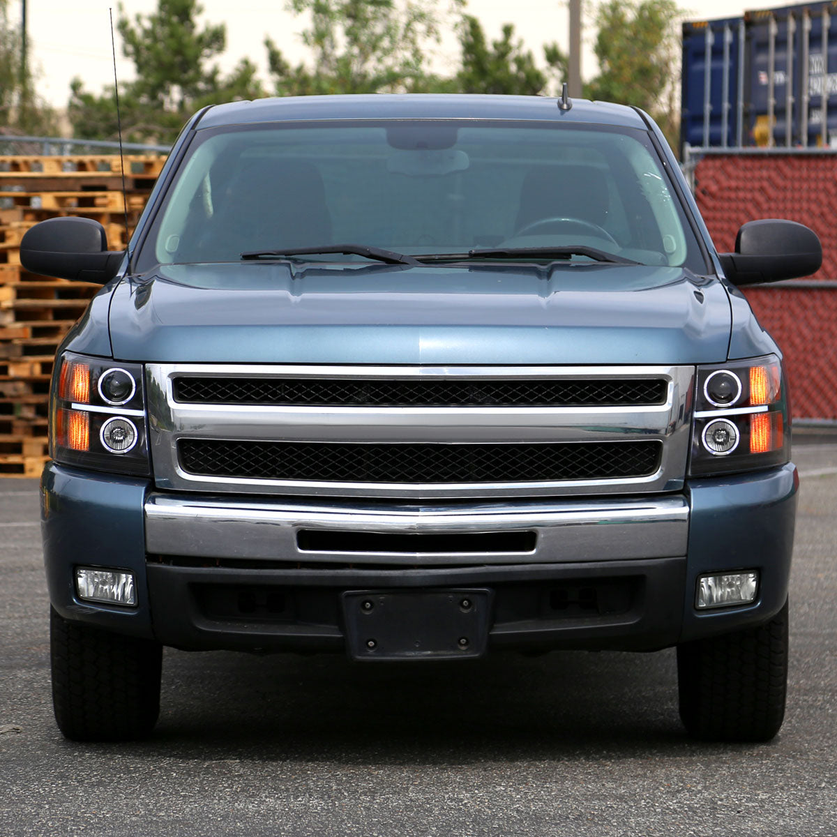 2007-2013 Chevrolet Silverado 1500/ 2007-2014 Silverado 2500HD 3500HD Dual Halo Projector w/ LED Light Bar Headlights (Matte Black Housing/Clear Lens)