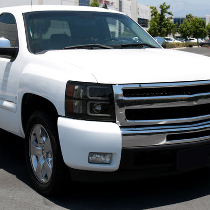 2007-2013 Chevrolet Silverado 1500/ 2007-2014 Silverado 2500HD 3500HD Dual LED C-Bar Projector Headlights (Black Housing/Smoked Lens)