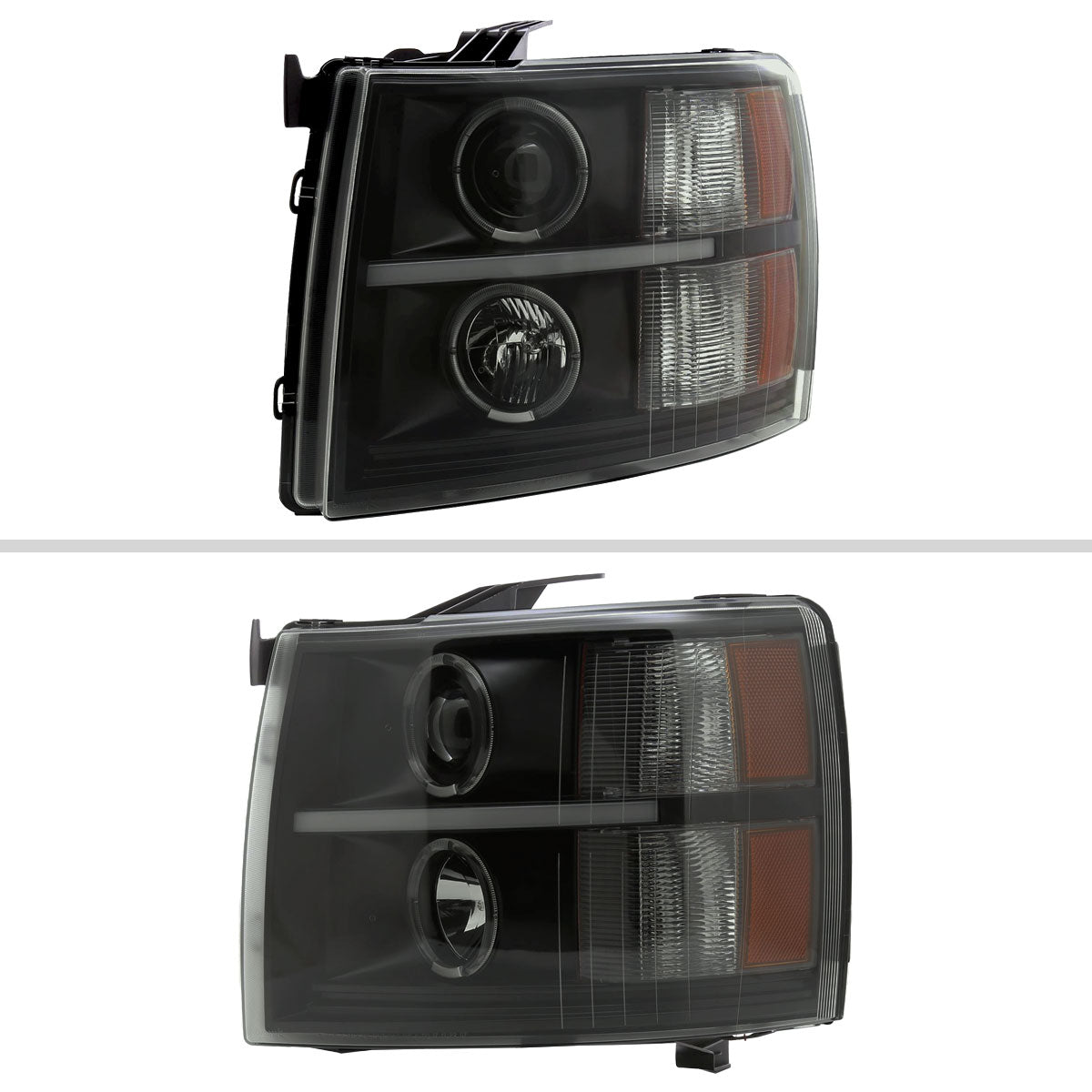 2007-2013 Chevrolet Silverado 1500 2500 3500 LED Strip Dual Halo Projector Headlights (Matte Black Housing/Smoked Lens)