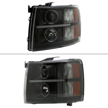 2007-2013 Chevrolet Silverado 1500 2500 3500 LED Strip Dual Halo Projector Headlights (Matte Black Housing/Smoked Lens)