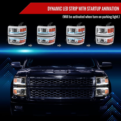 2014-2015 Chevrolet Silverado 1500 Switchback Sequential LED Bar Projector Headlights (Chrome Housing/Clear Lens)