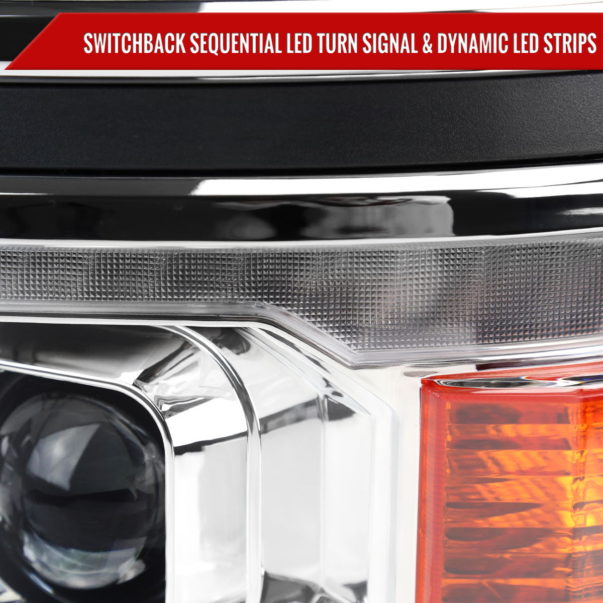 2014-2015 Chevrolet Silverado 1500 Switchback Sequential LED Bar Projector Headlights (Chrome Housing/Clear Lens)