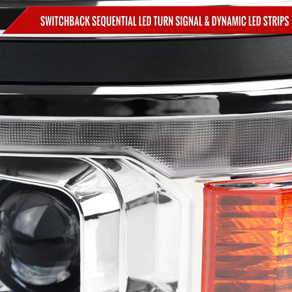 2014-2015 Chevrolet Silverado 1500 Switchback Sequential LED Bar Projector Headlights (Chrome Housing/Clear Lens)