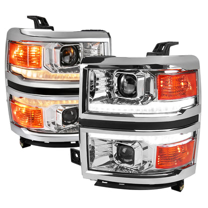 2014-2015 Chevrolet Silverado 1500 Switchback Sequential LED Bar Projector Headlights (Chrome Housing/Clear Lens)