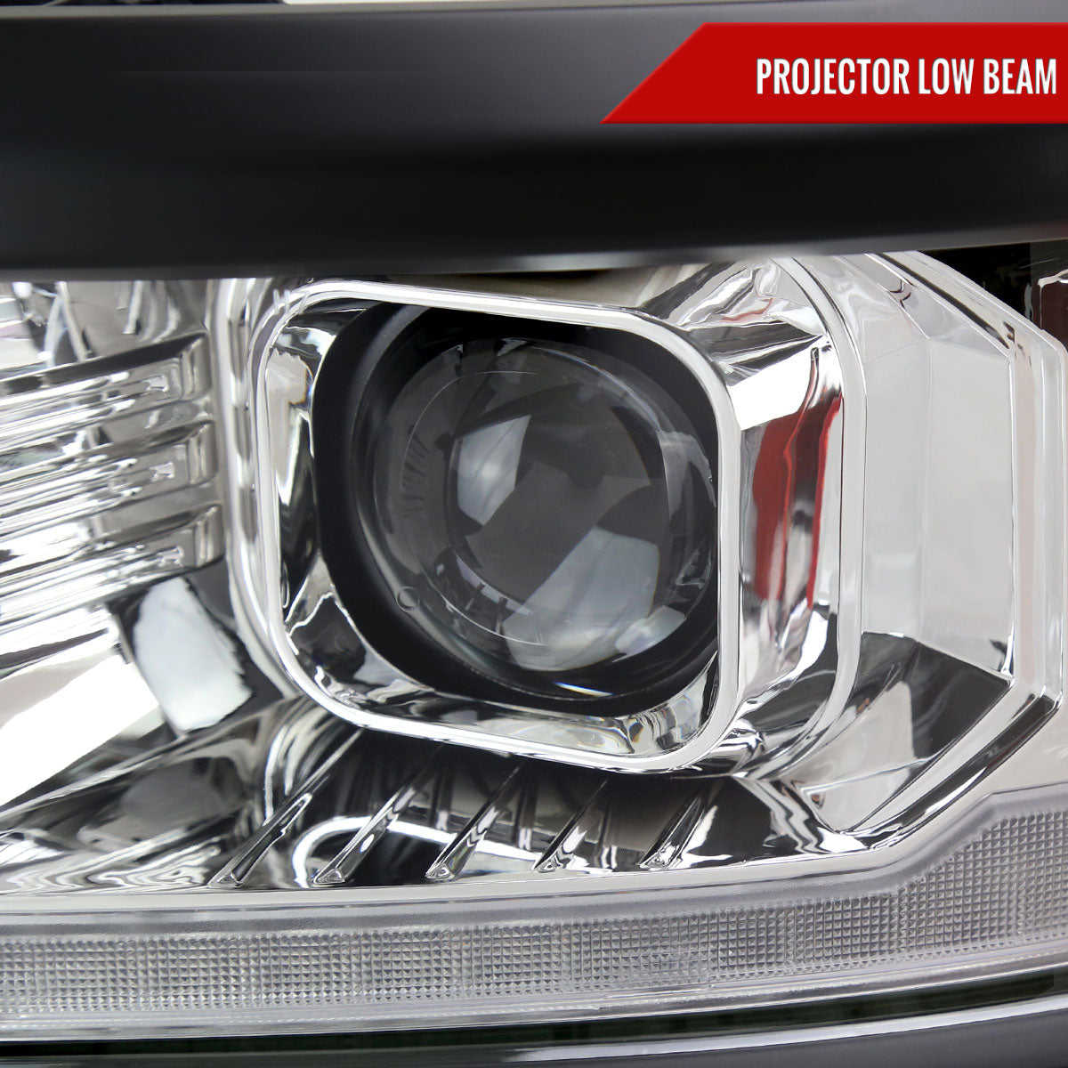 2014-2015 Chevrolet Silverado 1500 Switchback Sequential LED Bar Projector Headlights (Chrome Housing/Clear Lens/Black Trim)