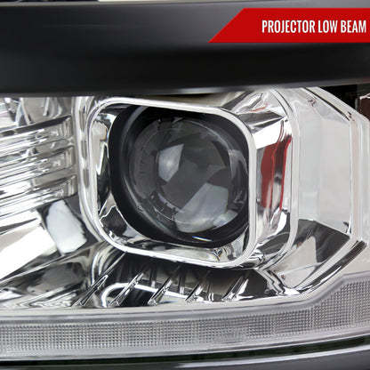 2014-2015 Chevrolet Silverado 1500 Switchback Sequential LED Bar Projector Headlights (Chrome Housing/Clear Lens/Black Trim)
