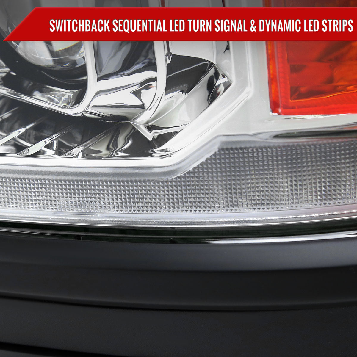 2014-2015 Chevrolet Silverado 1500 Switchback Sequential LED Bar Projector Headlights (Chrome Housing/Clear Lens/Black Trim)