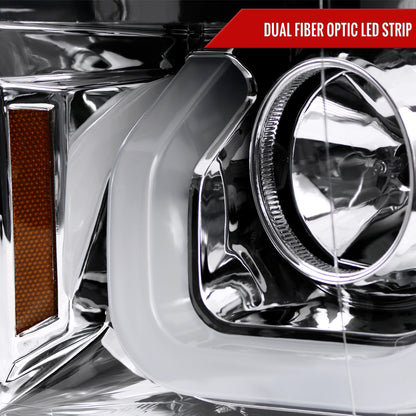 2014-2015 Chevrolet Silverado 1500 Dual LED U-Bar Projector Headlights w/ LED Turn Signal Lights (Chrome Housing/Clear Lens)