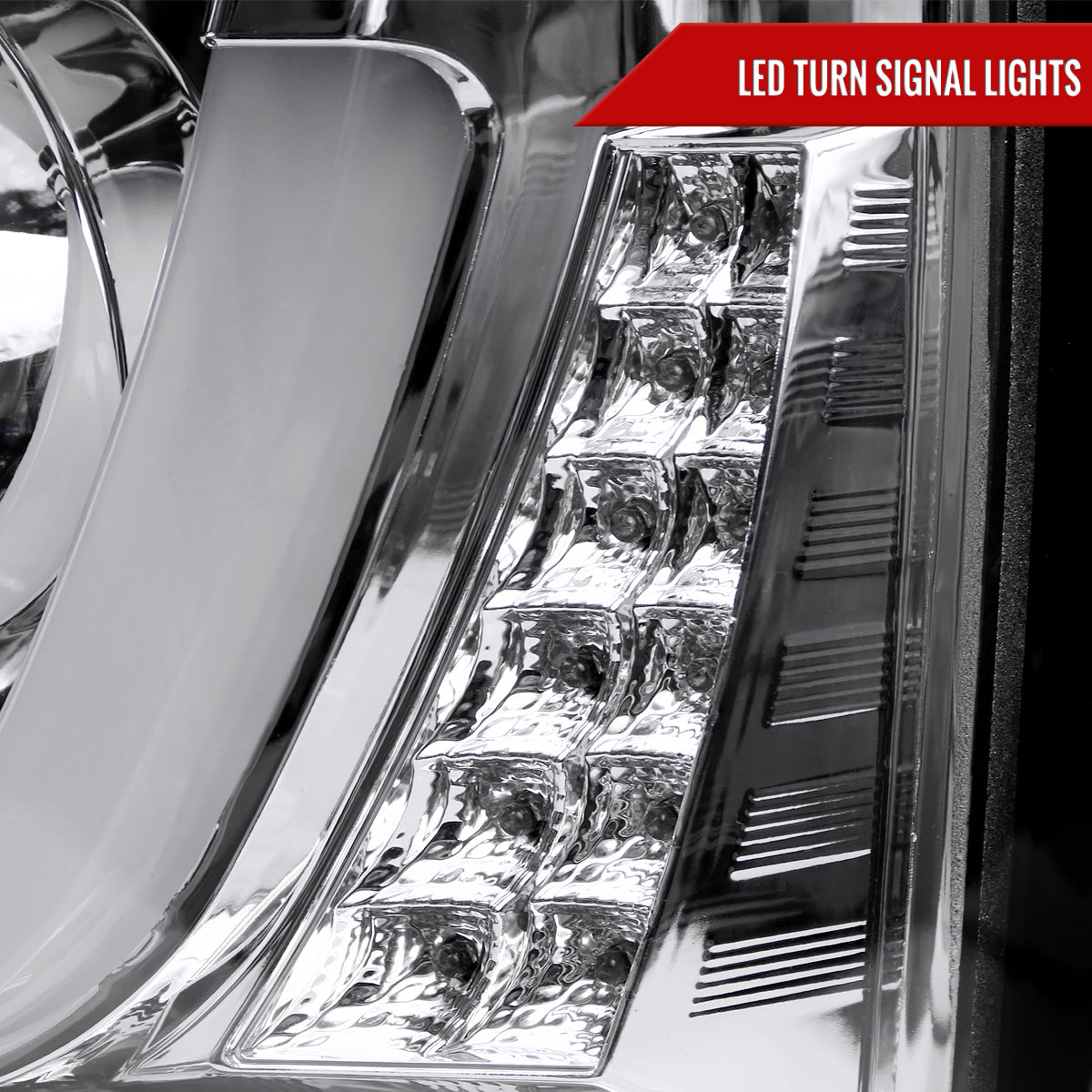 2014-2015 Chevrolet Silverado 1500 Dual LED U-Bar Projector Headlights w/ LED Turn Signal Lights (Chrome Housing/Clear Lens)