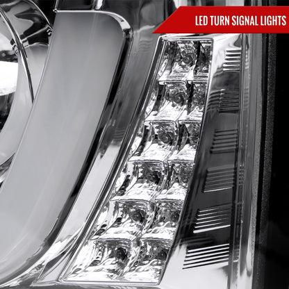 2014-2015 Chevrolet Silverado 1500 Dual LED U-Bar Projector Headlights w/ LED Turn Signal Lights (Chrome Housing/Clear Lens)