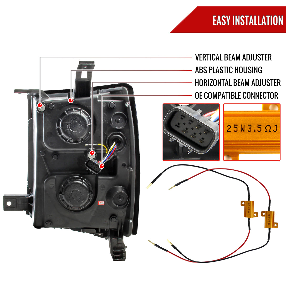 2014-2015 Chevrolet Silverado 1500 Dual LED U-Bar Projector Headlights w/ LED Turn Signal Lights (Chrome Housing/Clear Lens)