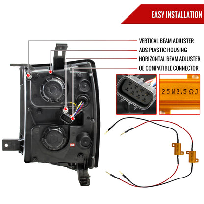 2014-2015 Chevrolet Silverado 1500 Dual LED U-Bar Projector Headlights w/ LED Turn Signal Lights (Chrome Housing/Clear Lens)