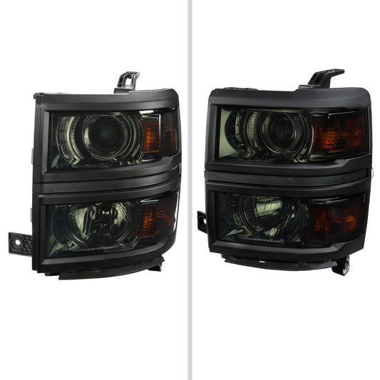 2014-2015 Chevrolet Silverado 1500 Projector Headlights (Chrome Housing/Smoked Lens/Black Trim)