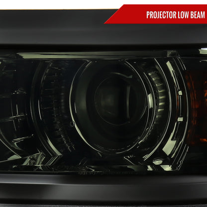 2014-2015 Chevrolet Silverado 1500 Projector Headlights (Chrome Housing/Smoked Lens/Black Trim)
