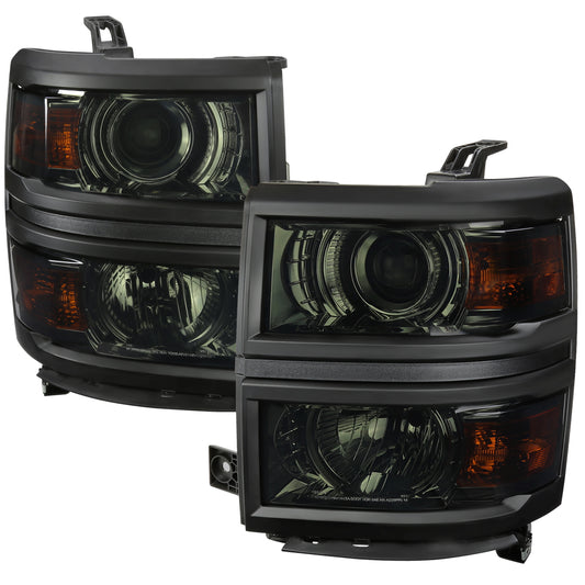 2014-2015 Chevrolet Silverado 1500 Projector Headlights (Chrome Housing/Smoked Lens/Black Trim)