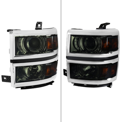 2014-2015 Chevrolet Silverado 1500 Projector Headlights (Glossy Black Housing/Smoked Lens/Chrome Trim)