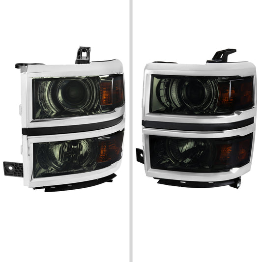 2014-2015 Chevrolet Silverado 1500 Projector Headlights (Glossy Black Housing/Smoked Lens/Chrome Trim)