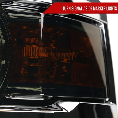2014-2015 Chevrolet Silverado 1500 Projector Headlights (Glossy Black Housing/Smoked Lens/Chrome Trim)