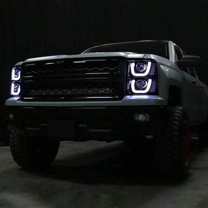 2014-2015 Chevrolet Silverado 1500 LED U-Bar Projector Headlights w/ LED Turn Signal Lights (Glossy Black Housing/Smoked Lens)