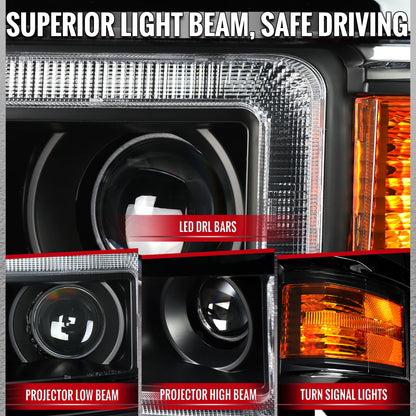 2014-2015 Chevrolet Silverado 1500 Projector Headlights w/ LED DRL (Matte Black Housing / Black Trim / Clear Lens)