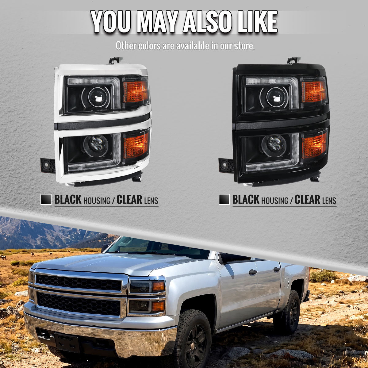 2014-2015 Chevrolet Silverado 1500 Projector Headlights w/ LED DRL (Matte Black Housing / Black Trim / Clear Lens)