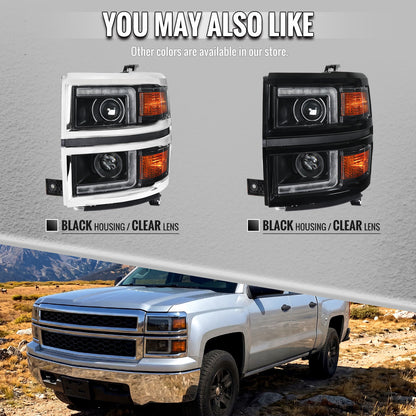 2014-2015 Chevrolet Silverado 1500 Projector Headlights w/ LED DRL (Matte Black Housing / Black Trim / Clear Lens)