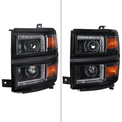 2014-2015 Chevrolet Silverado 1500 Projector Headlights w/ LED DRL (Matte Black Housing / Black Trim / Clear Lens)