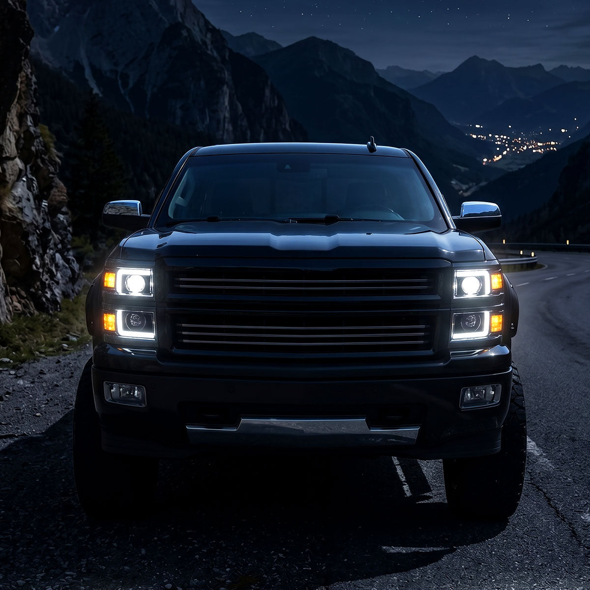 2014-2015 Chevrolet Silverado 1500 Projector Headlights w/ LED DRL (Matte Black Housing / Black Trim / Clear Lens)