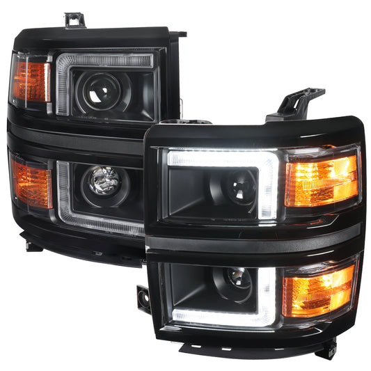 2014-2015 Chevrolet Silverado 1500 Projector Headlights w/ LED DRL (Matte Black Housing / Black Trim / Clear Lens)