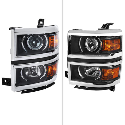 2014-2015 Chevrolet Silverado 1500 Projector Headlights (Matte Black Housing/Chrome Trim/Clear Lens)