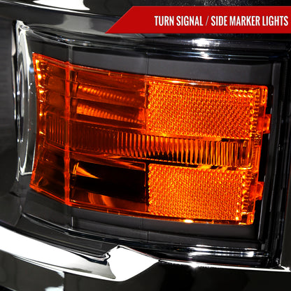 2014-2015 Chevrolet Silverado 1500 Projector Headlights (Matte Black Housing/Chrome Trim/Clear Lens)