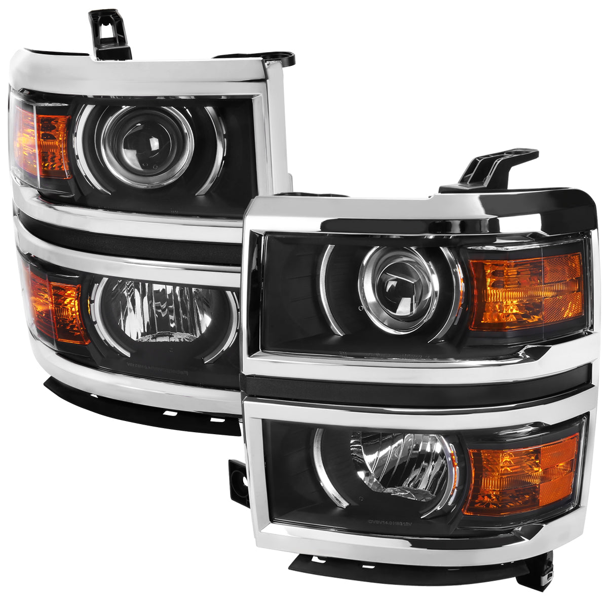 2014-2015 Chevrolet Silverado 1500 Projector Headlights (Matte Black Housing/Chrome Trim/Clear Lens)