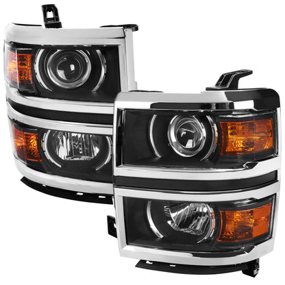 2014-2015 Chevrolet Silverado 1500 Projector Headlights (Matte Black Housing/Chrome Trim/Clear Lens)