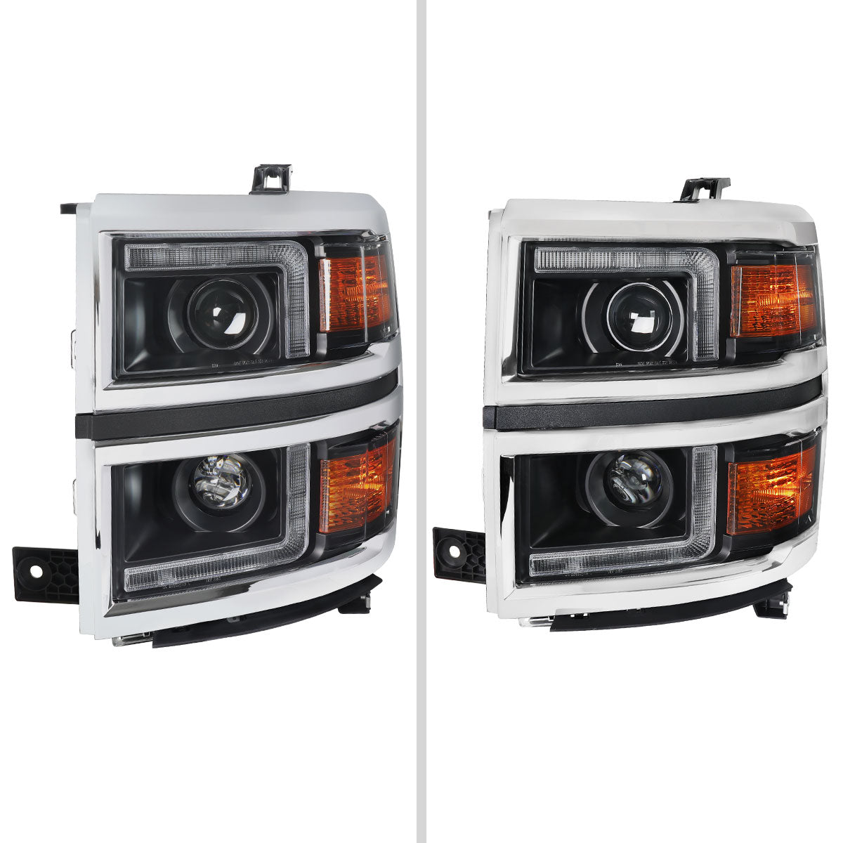 2014-2015 Chevrolet Silverado 1500 Projector Headlights w/ LED DRL (Matte Black Housing / Chrome Trim / Clear Lens)