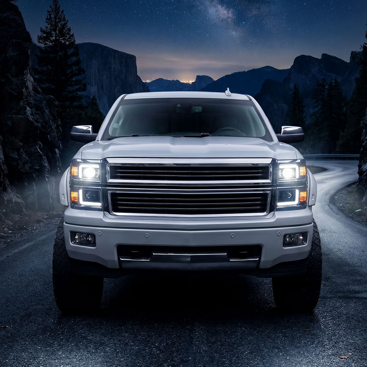 2014-2015 Chevrolet Silverado 1500 Projector Headlights w/ LED DRL (Matte Black Housing / Chrome Trim / Clear Lens)