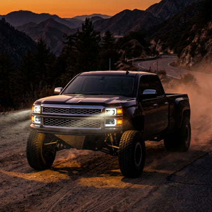 2014-2015 Chevrolet Silverado 1500 Projector Headlights w/ LED DRL (Matte Black Housing / Chrome Trim / Clear Lens)