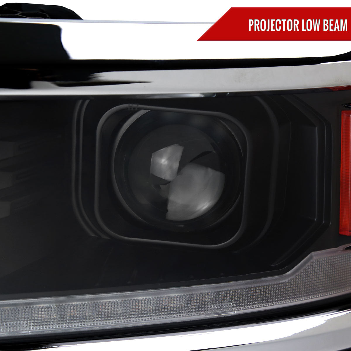 2014-2015 Chevrolet Silverado 1500 Switchback Sequential LED Bar Projector Headlights (Matte Black Housing/Clear Lens/Chrome Trim)