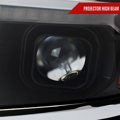 2014-2015 Chevrolet Silverado 1500 Switchback Sequential LED Bar Projector Headlights (Matte Black Housing/Clear Lens/Chrome Trim)