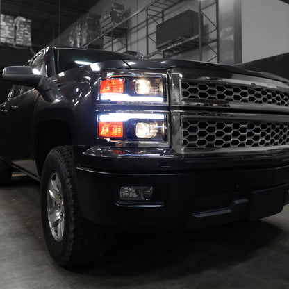 2014-2015 Chevrolet Silverado 1500 Switchback Sequential LED Bar Projector Headlights (Matte Black Housing/Clear Lens/Chrome Trim)