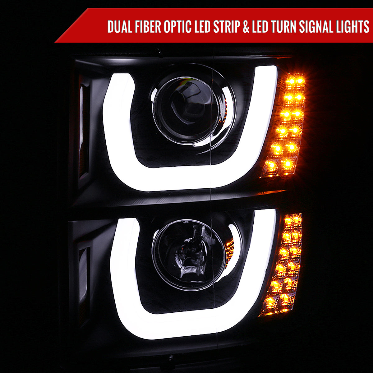 2014-2015 Chevrolet Silverado 1500 LED U-Bar Projector Headlights w/ LED Turn Signal Lights (Matte Black Housing/Clear Lens)