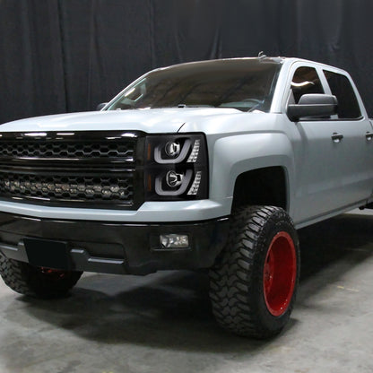 2014-2015 Chevrolet Silverado 1500 LED U-Bar Projector Headlights w/ LED Turn Signal Lights (Matte Black Housing/Clear Lens)