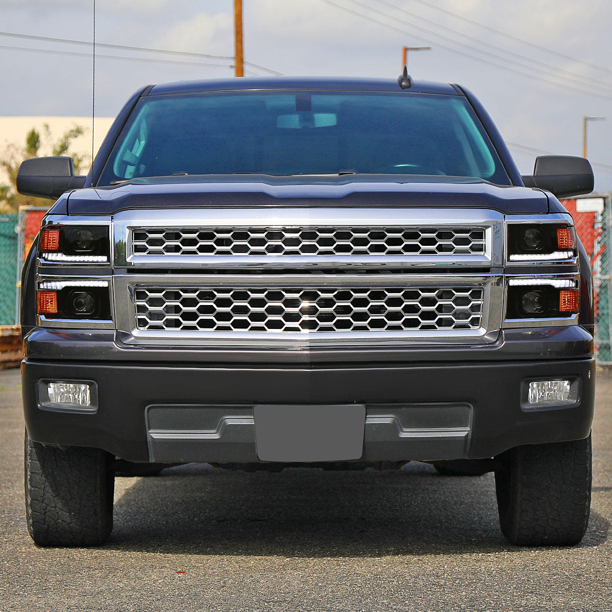 2014-2015 Chevrolet Silverado 1500 Switchback Sequential LED Bar Projector Headlights (Matte Black Housing/Smoked Lens/Chrome Trim)