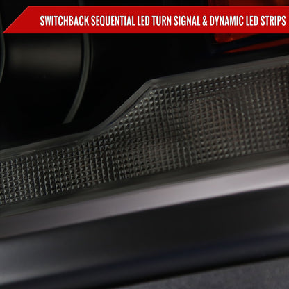 2014-2015 Chevrolet Silverado 1500 Switchback Sequential LED Bar Projector Headlights (Matte Black Housing/Smoked Lens/Black Trim)