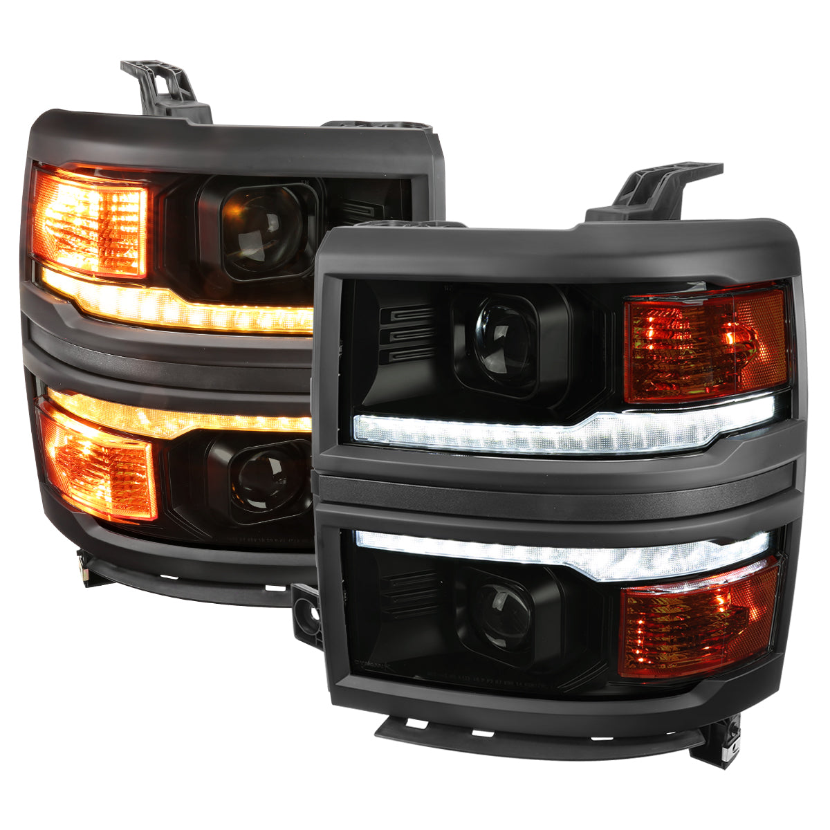 2014-2015 Chevrolet Silverado 1500 Switchback Sequential LED Bar Projector Headlights (Matte Black Housing/Smoked Lens/Black Trim)