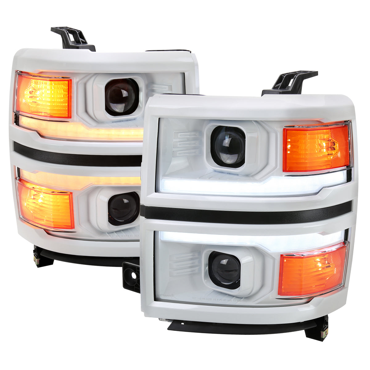 2014-2015 Chevrolet Silverado 1500 Switchback Sequential LED Bar Projector Headlights (White Housing/Clear Lens/Black Trim)